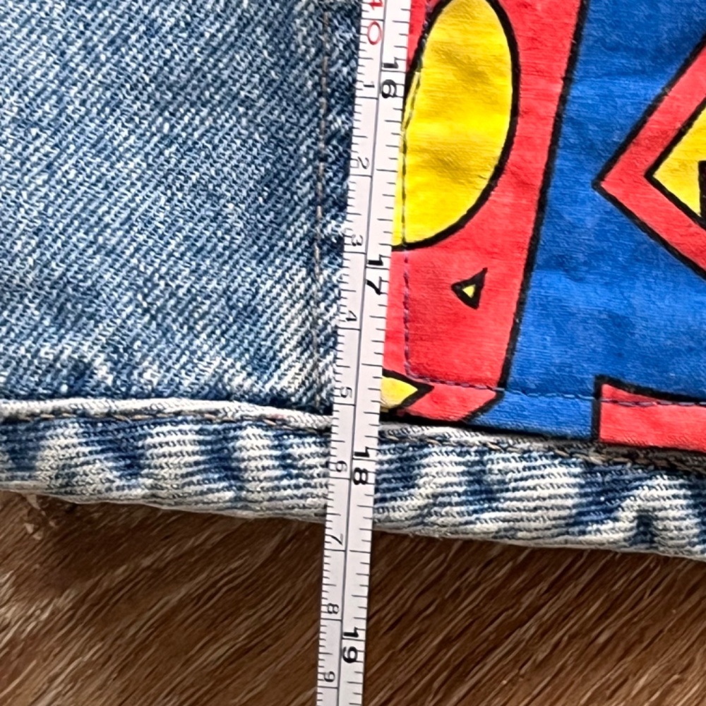 Hydraulic Jeans Vest - Superman Hand Applique Repurposed Jeans - Picture 8 of 12